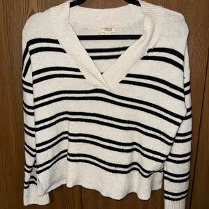 a.n.a Black and Cream V-Neck Sweater with Nautical Stripes